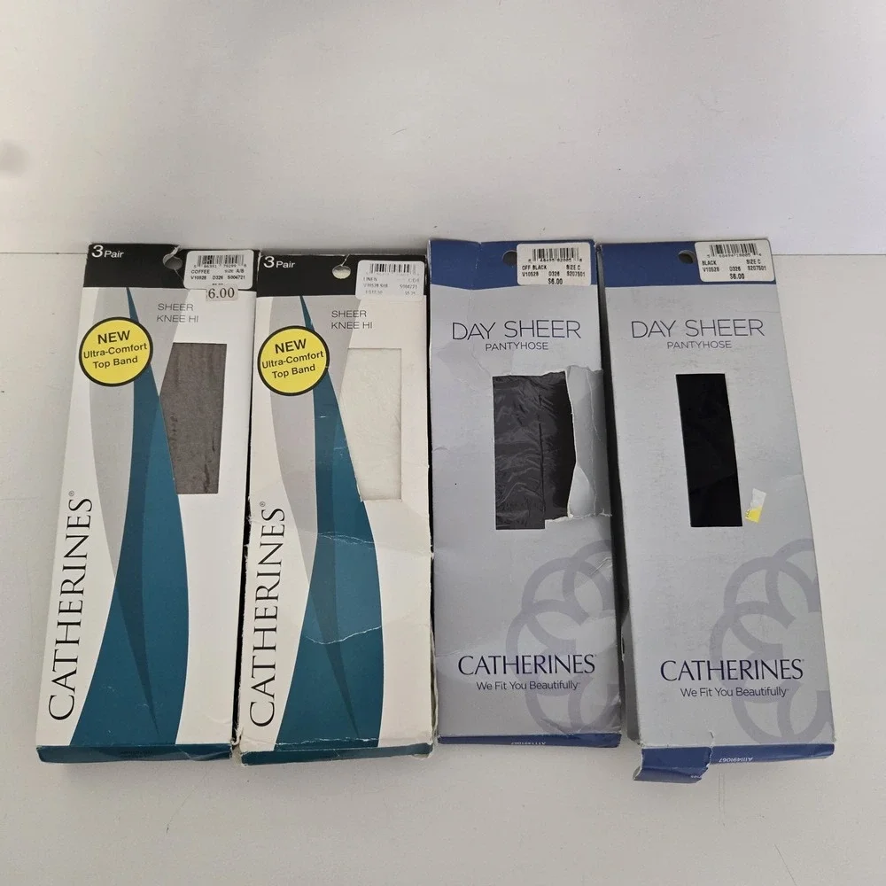 Catherine's Sheer Knee High & Pantyhose in Black Coffee Linen Various Sizes NEW